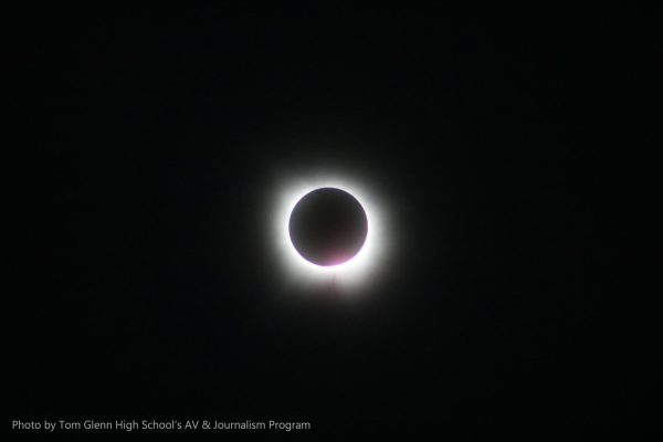 Between 1:35-1:38 p.m. on Monday April 8, the moon almost completely obstructed the sun during 3 minutes of totality. 